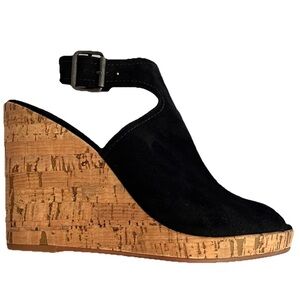 Johnston & Murphy Women's Black Suede Slingbacks Sz 9 Cork Wedge Brazil Nonslip